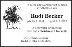 Traueranzeige Rudi Becker