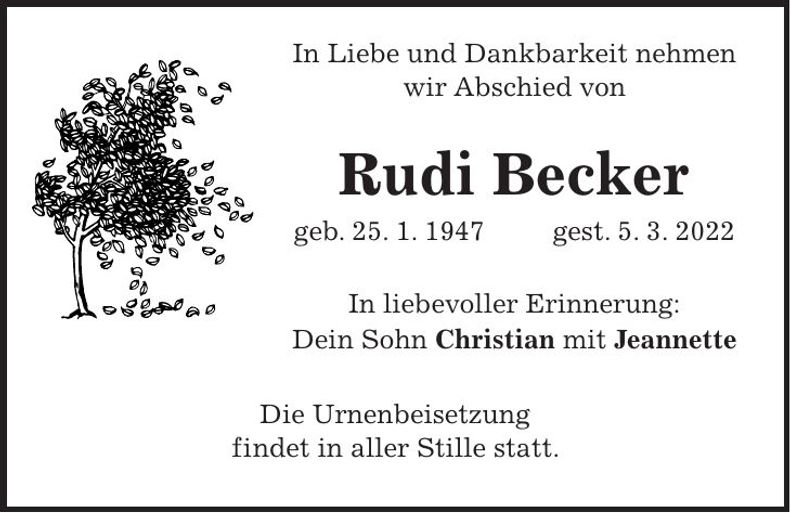 Traueranzeige Rudi Becker