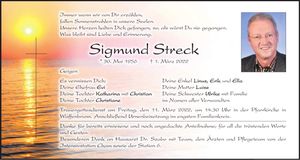 Traueranzeige sigmund Streck