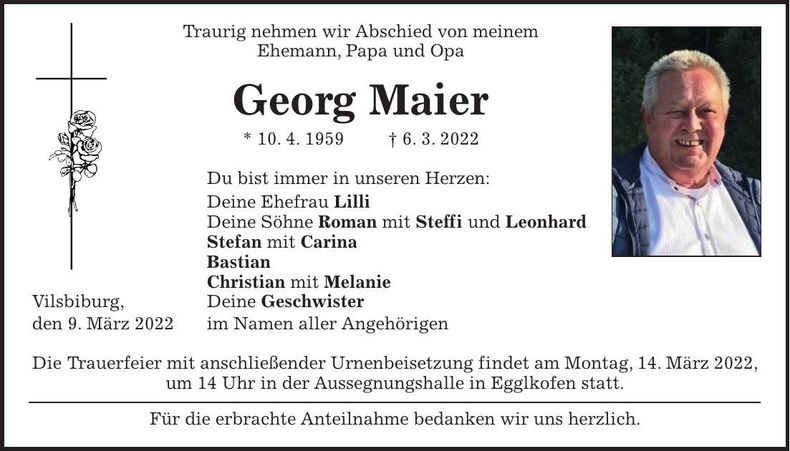 Traueranzeige Georg Maier
