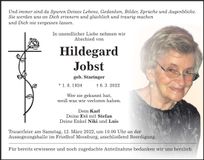 Traueranzeige Hildegard Jobst