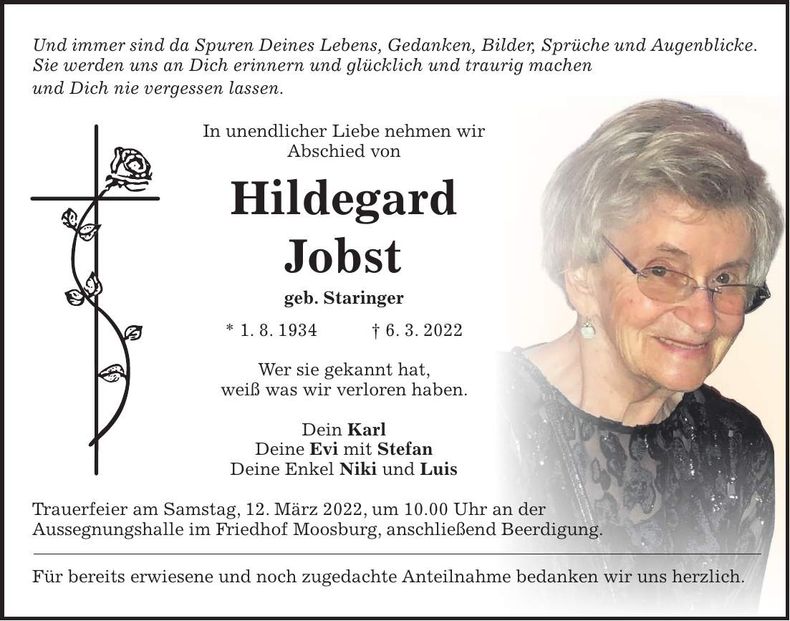 Traueranzeige Hildegard Jobst