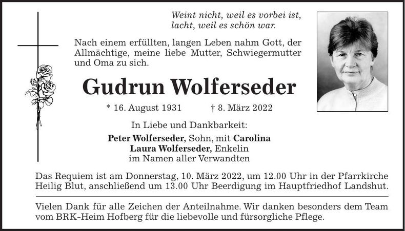Traueranzeige Gudrun Wolferseder