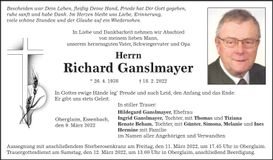 Traueranzeige Richard Ganslmayer