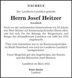 Traueranzeige Josef Heitzer