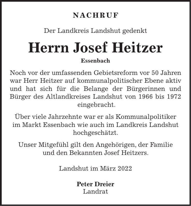 Traueranzeige Josef Heitzer