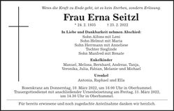 Traueranzeige Erna Seitzl