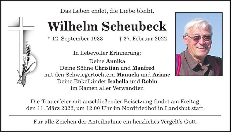 Traueranzeige Wilhelm Scheubekc