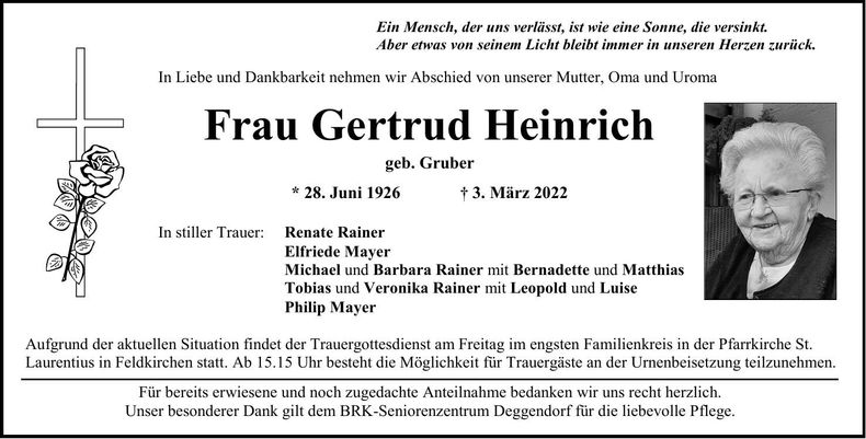 Traueranzeige Gertrud Heinrich