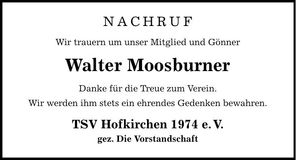 Traueranzeige Walter Moosburner