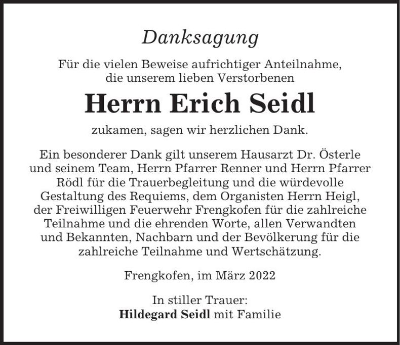 Traueranzeige Erich Seidl