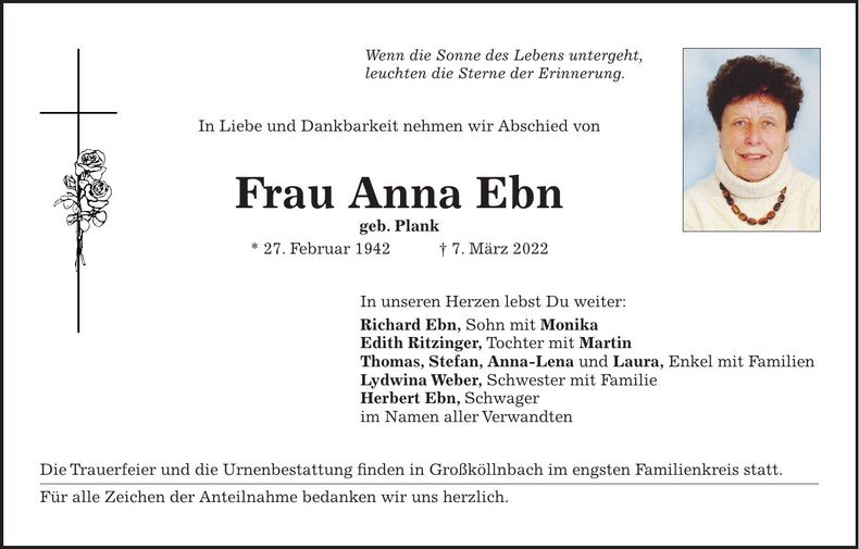 Traueranzeige Anna Ebn