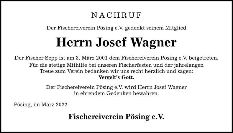 Traueranzeige Josef Wagner