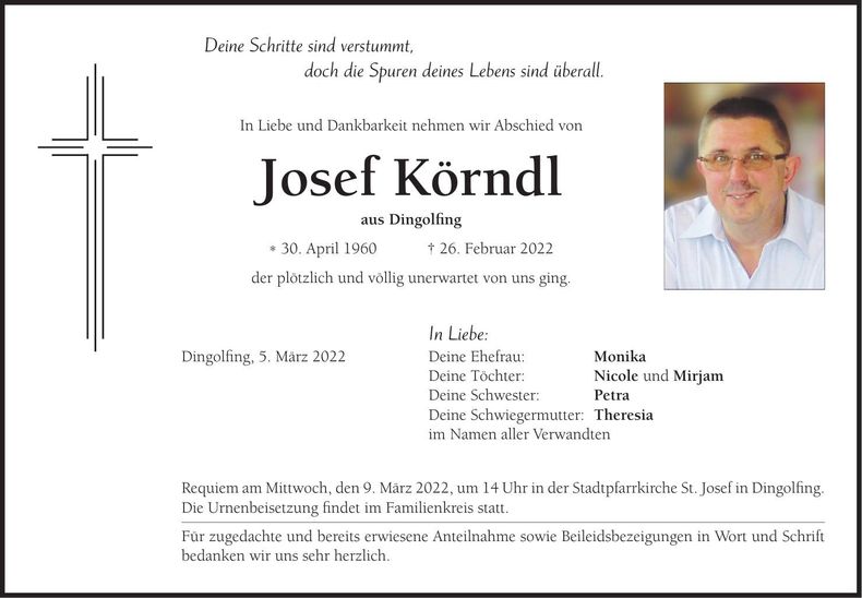 Traueranzeige Josef Körndl