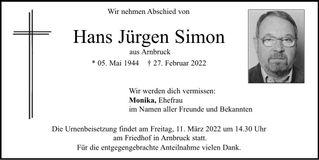 Traueranzeige Jürgen Simon