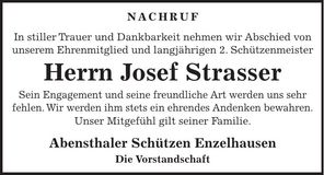 Traueranzeige Josef Strasser