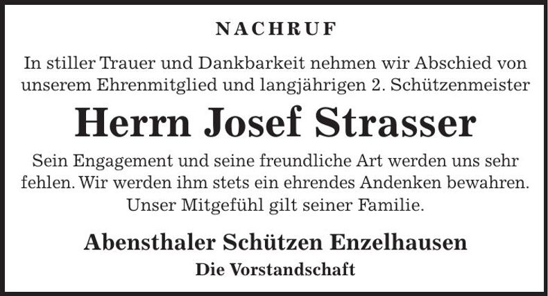 Traueranzeige Josef Strasser