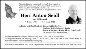 Traueranzeige Anton Seidl