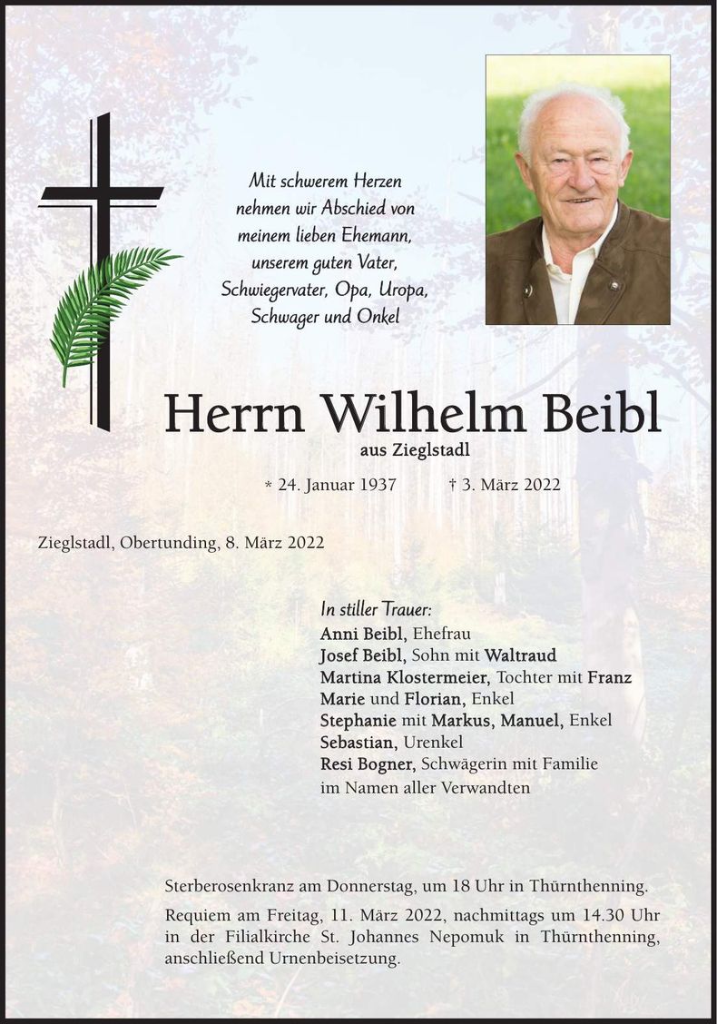 Traueranzeige Wilhelm Beibl