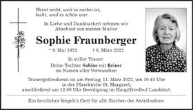 Traueranzeige Sophie Fraunberger