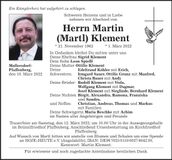 Traueranzeige Martin Klement