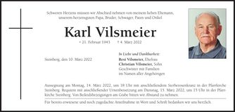 Traueranzeige Karl Vilsmeier