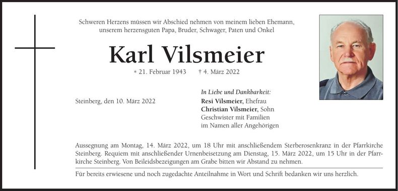 Traueranzeige Karl Vilsmeier