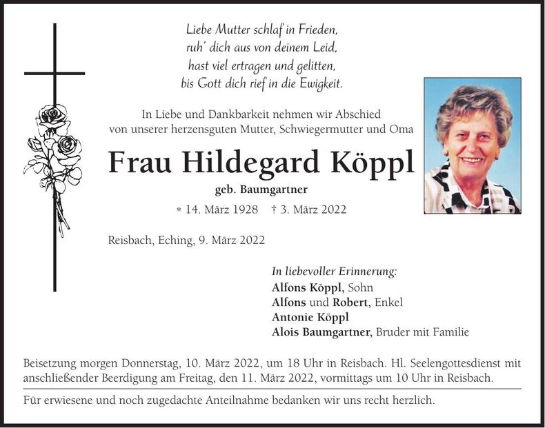 Traueranzeige Hildegard Köppl