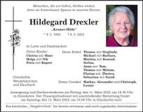 Traueranzeige Hildegard Drexler