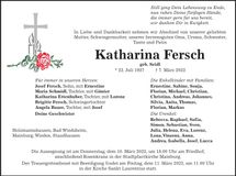 Traueranzeige Katharina Fersch