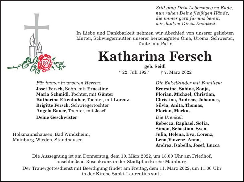 Traueranzeige Katharina Fersch