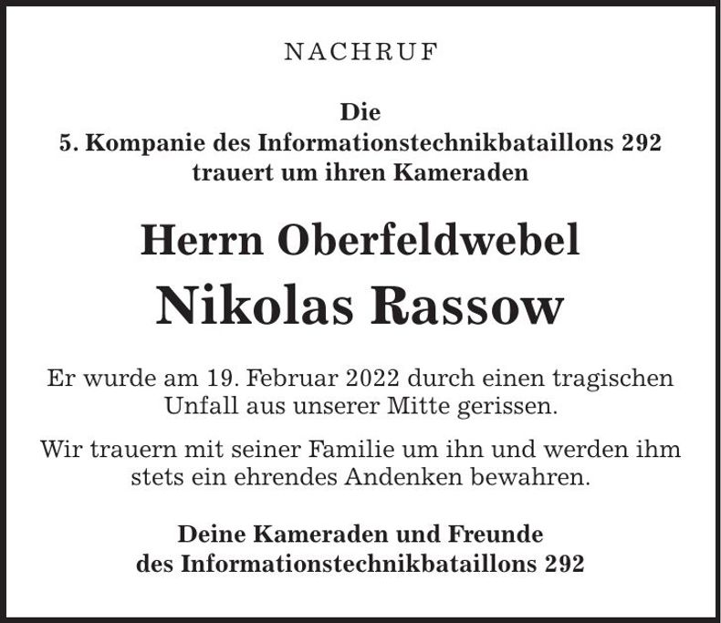 Traueranzeige Nikolas Rassow
