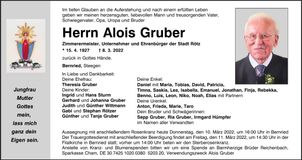 Traueranzeige Alois Gruber