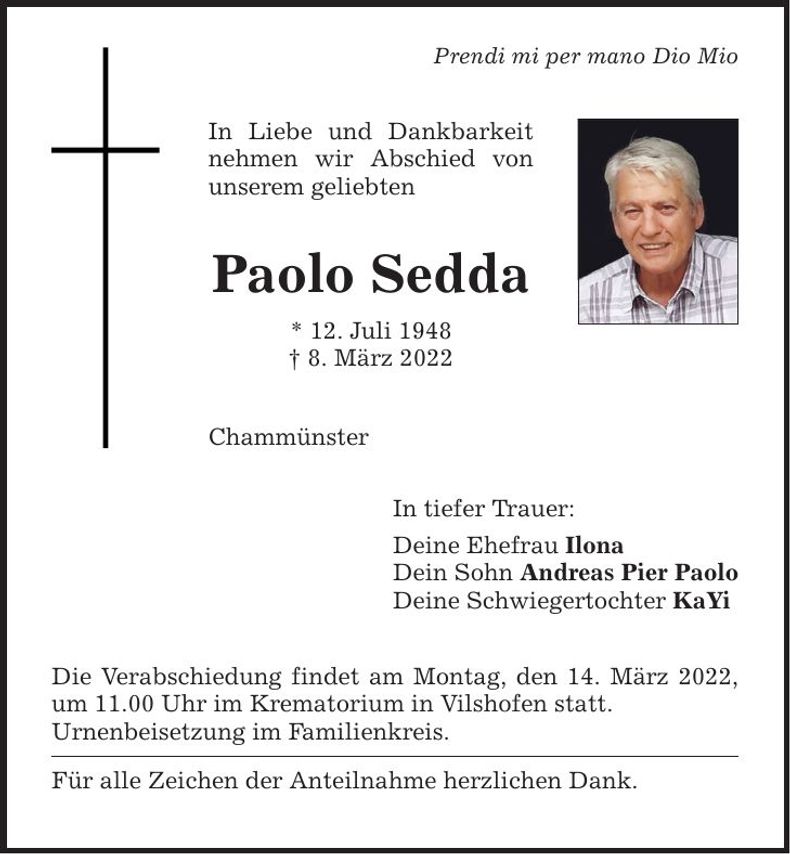 Traueranzeige Paolo Sedda