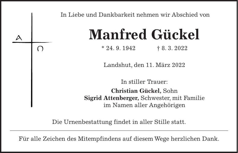 Traueranzeige Manfred Gückel