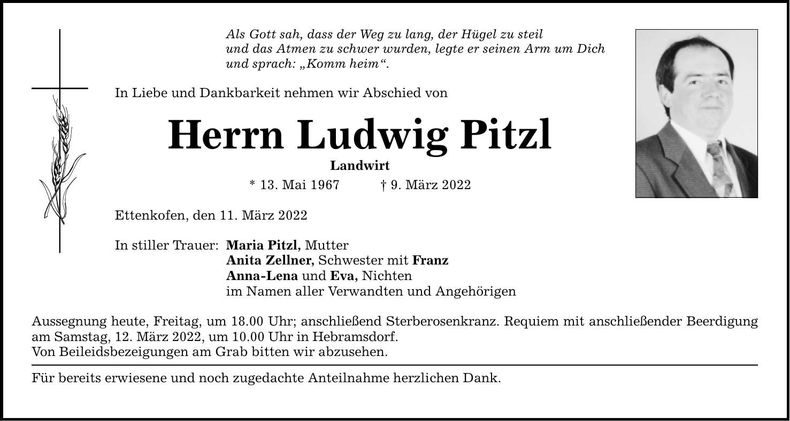 Traueranzeige Ludwig Pitzl