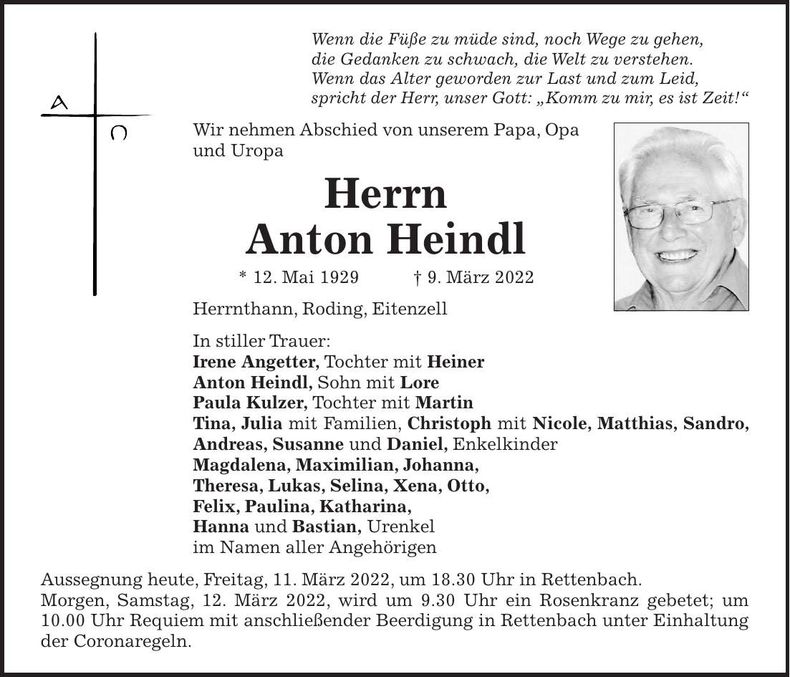Traueranzeige Anton Heindl