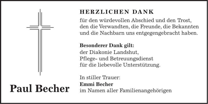 Traueranzeige Paul Becher