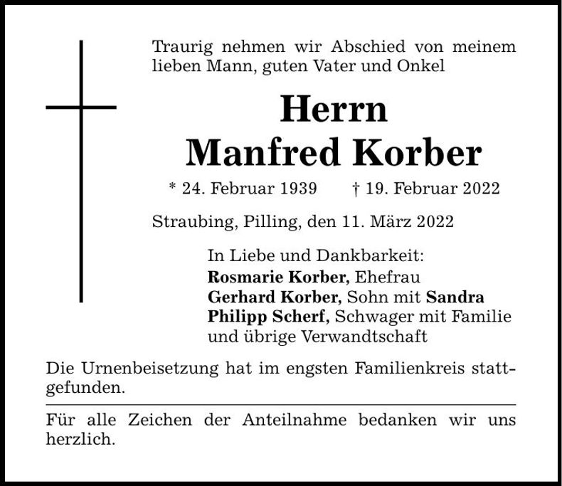 Traueranzeige Manfred Korber