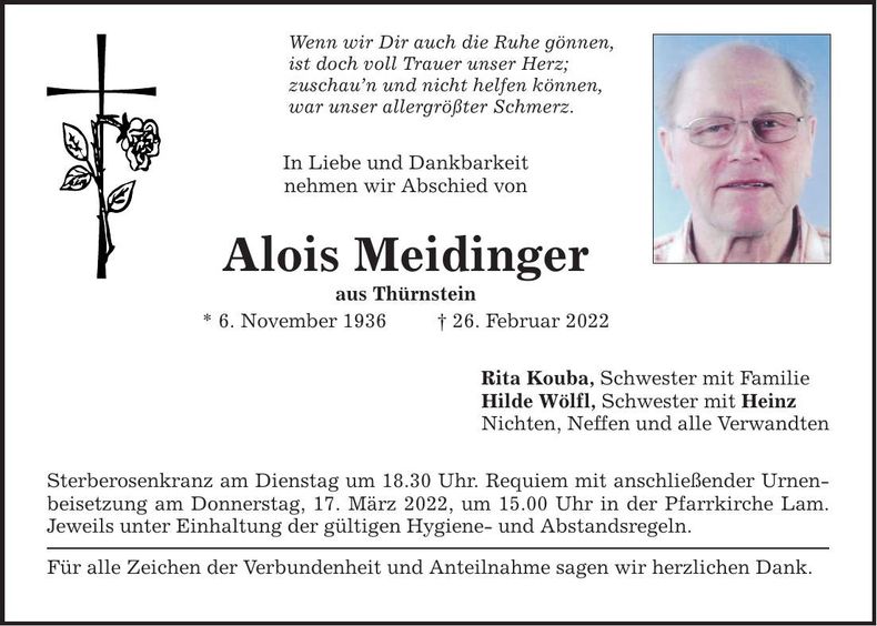 Traueranzeige Alois Meidinger