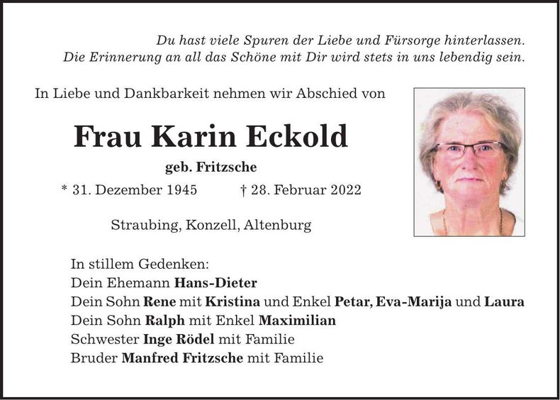 Traueranzeige Karin Eckold
