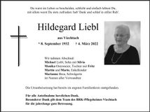 Traueranzeige Hildegard Liebl