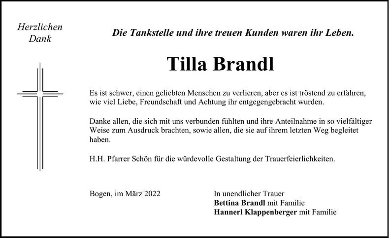 Traueranzeige Tilla Brandl