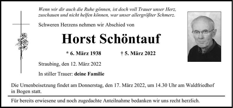 Traueranzeige Horst Schöntauf
