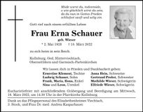 Traueranzeige Erna Schauer