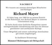 Traueranzeige Richard Mayer