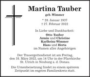 Traueranzeige Martina Tauber