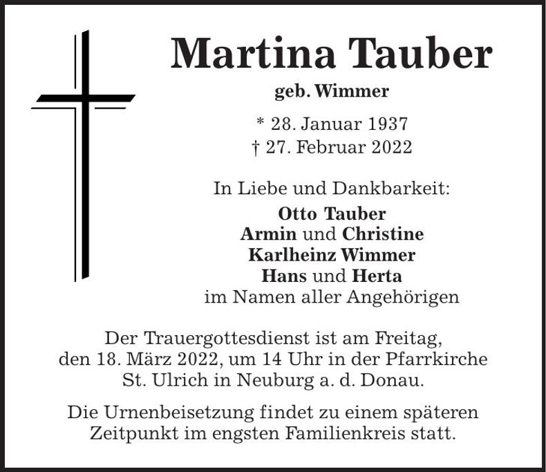 Traueranzeige Martina Tauber