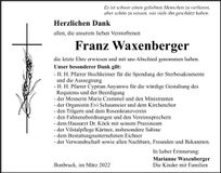 Traueranzeige Franz Waxenberger