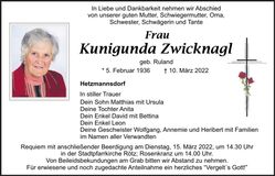 Traueranzeige Kunigunda Zwicknagl